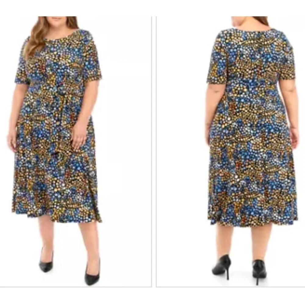 Kasper Printed Fit and Flare Midi Dress - Picture 2 of 6